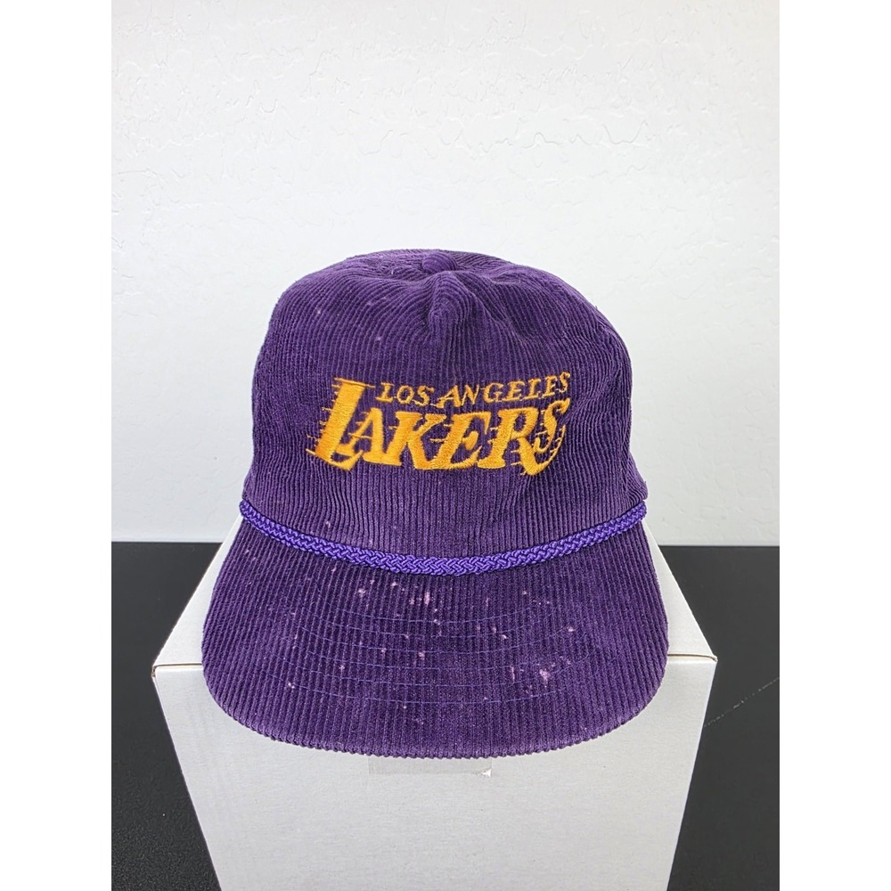 Vintage‎ Purple Corduroy LOS ANGELES LAKERS Hat NBA Amapro Zipperback Rope READ